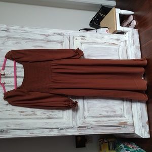 Peasant style silk like maxi dress